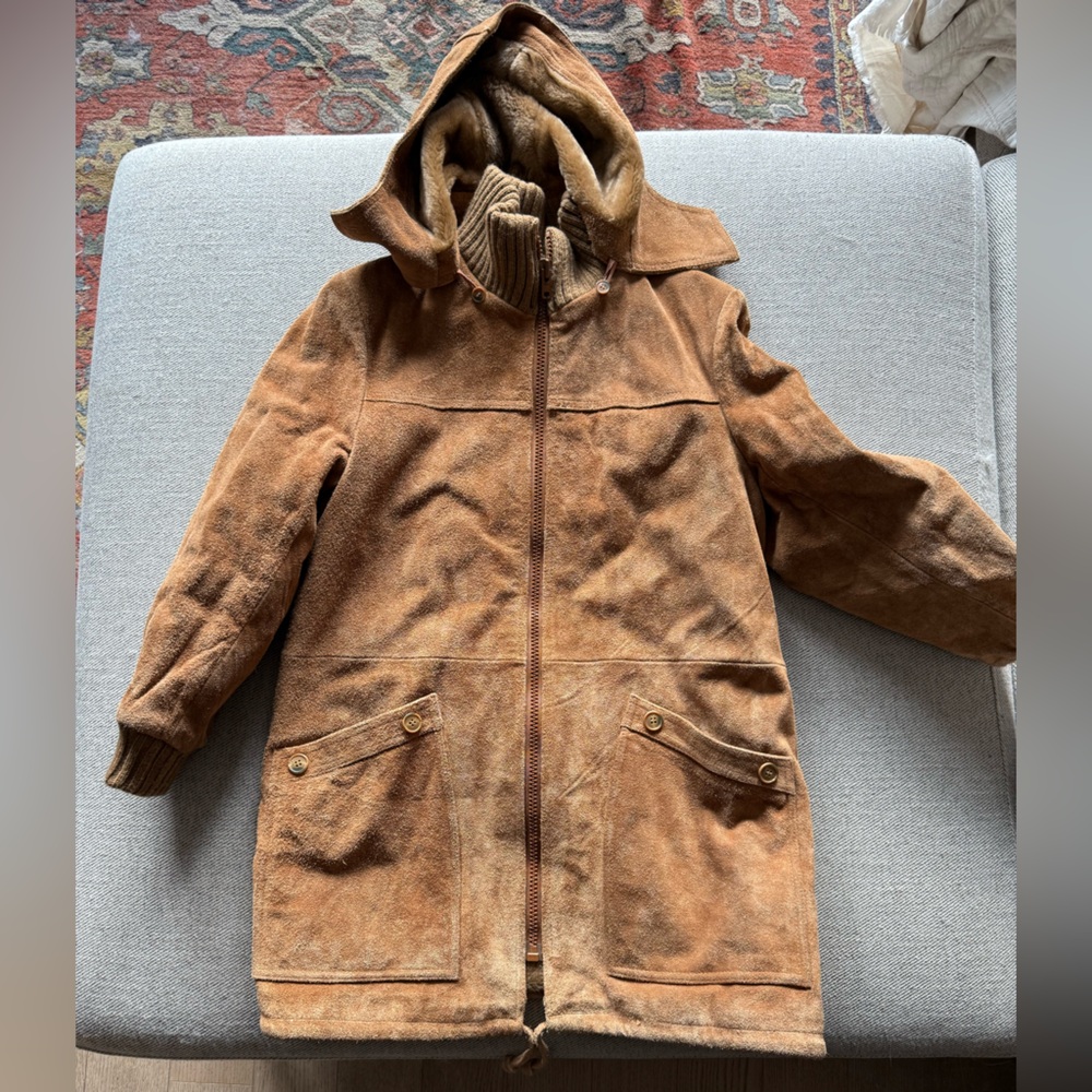 Women's Tan Suede Hooded Leather Jacket